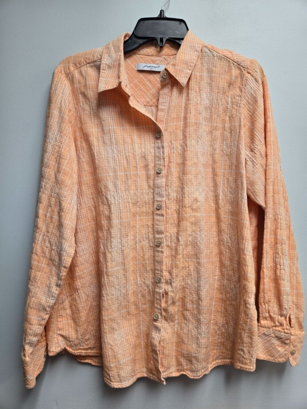Foxcroft NYC Women's No-Iron Button Down Shirt - Size 12 - Orange/White Plaid